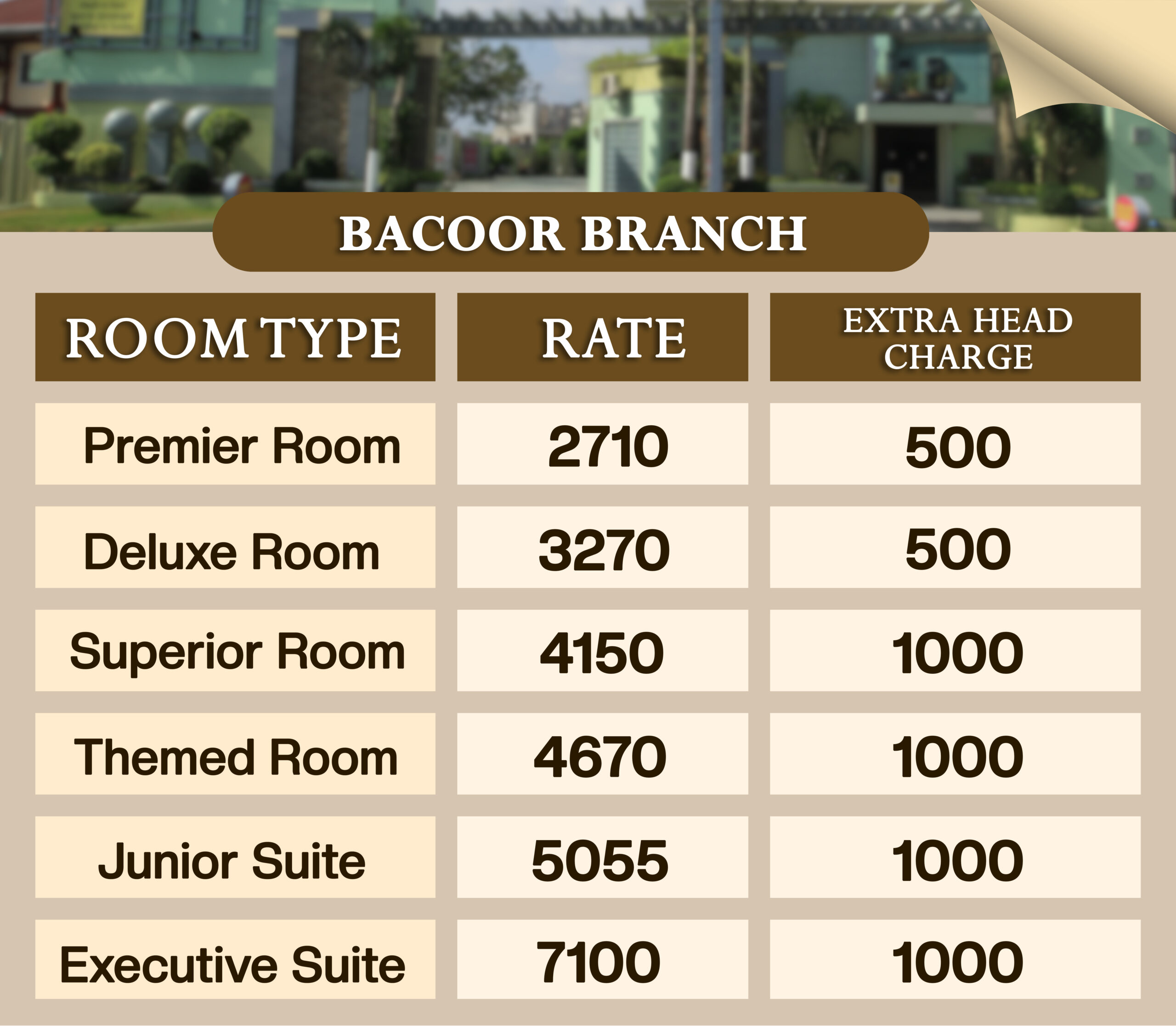 Brown Modern Room Price List A4 Document (10.667 × 9.306 in) -